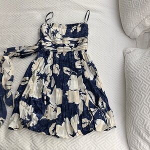 BCBGMaxAzria Navy and White Strapless Dress